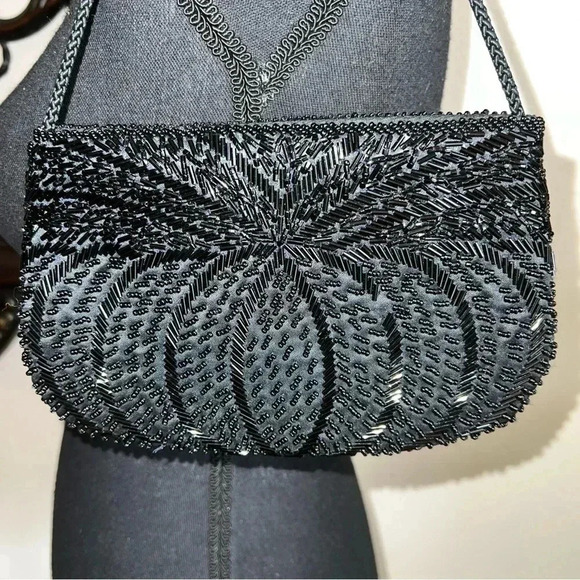Vintage Gallery Originals 1984 Black Beaded Evening Bag Purse Party - Picture 3 of 12